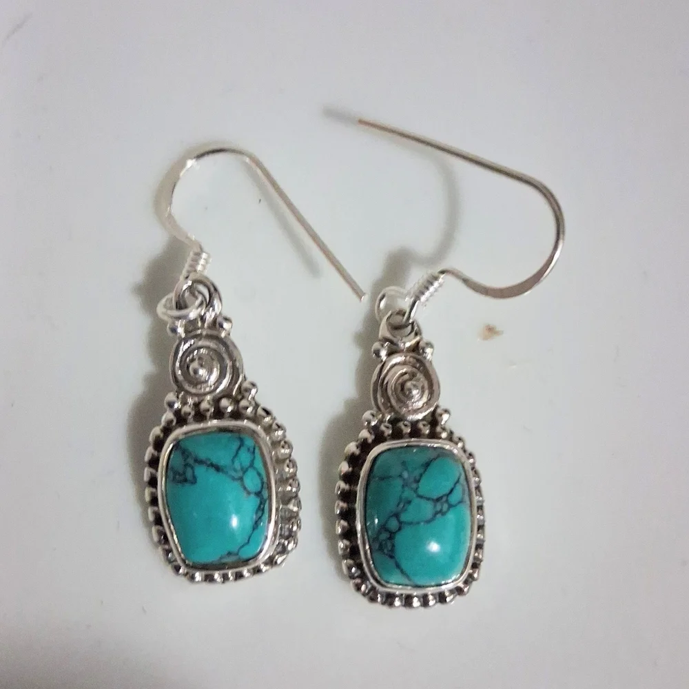 BLUE HOWLITE DANGLE EARRINGS 925 STERLING SILVER